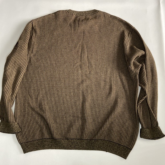 Cutter & Buck Houndstooth Large Knit Crewneck Pullover Sweater Tan & Black - Picture 2 of 5